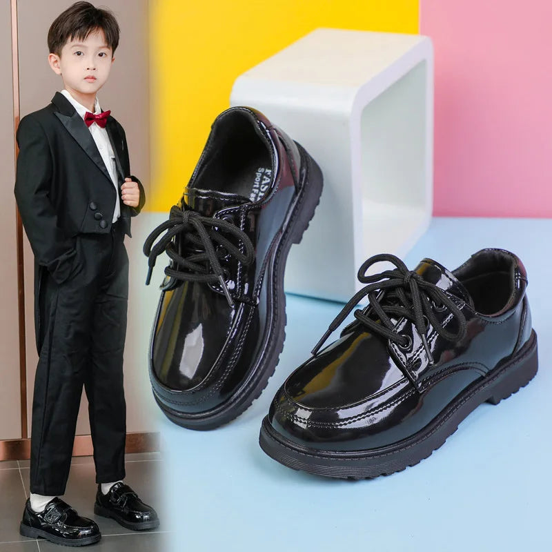 Children Performance Shoes Black Matte Glossy Boys School Uniform Shoes Chic 2025 Spring Autumn Kids Formal Shoes Soft Bottom