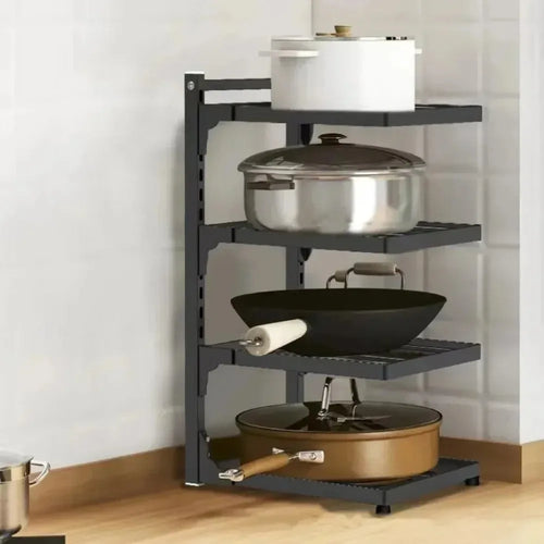 4-Tier Adjustable Kitchen Cookware Storage Rack Space Saving Pot Holder Under Sink Countertop Organizer For Household Kitchen