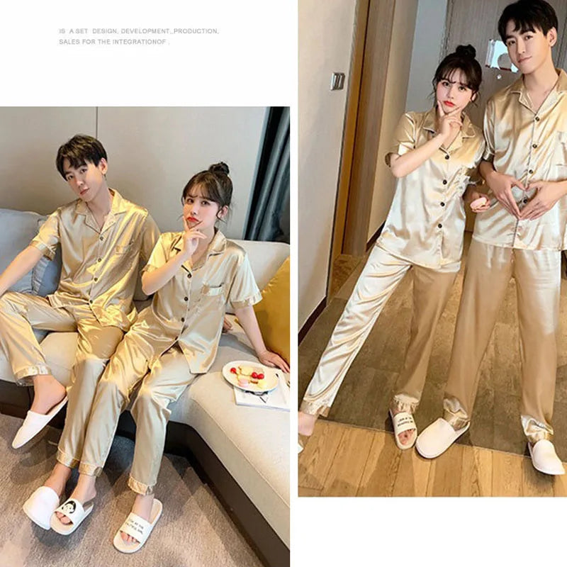Pajamas Men Summer Ice Silk Thin Section of Men's Simulation Silk Black Long-Sleeved Trousers Homewear Suit
