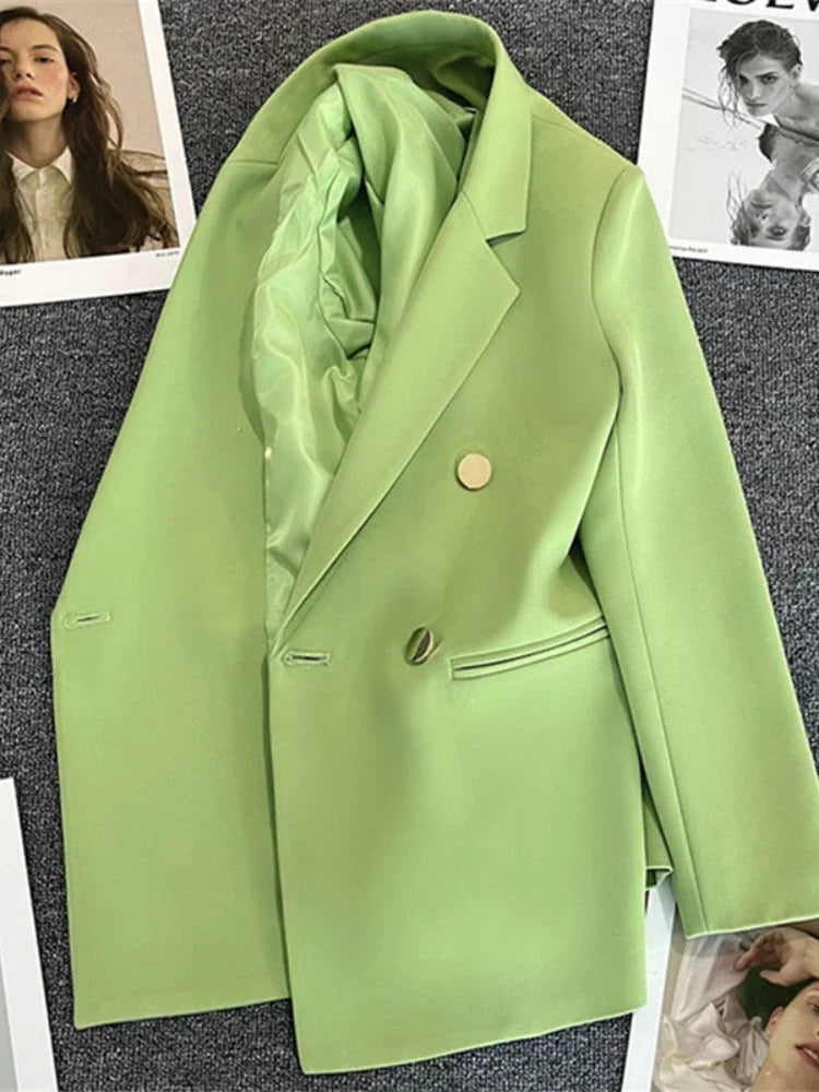 Women's Double-Breasted Blazer – Elegant Korean-Inspired Jacket**

Elevate your wardrobe with this sophisticated women's double-breasted blazer. Featuring a timeless solid-color design and polished silhouette, it’s perfec