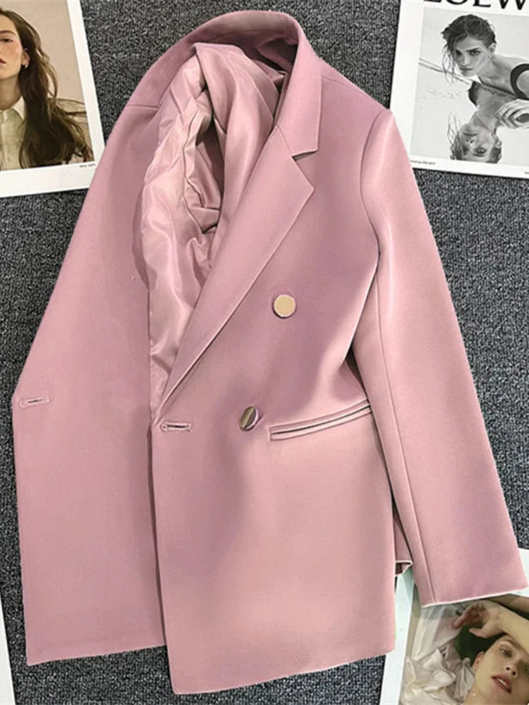 Women's Double-Breasted Blazer – Elegant Korean-Inspired Jacket**

Elevate your wardrobe with this sophisticated women's double-breasted blazer. Featuring a timeless solid-color design and polished silhouette, it’s perfec