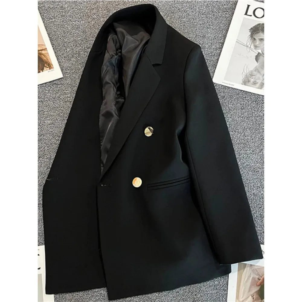 Women's Double-Breasted Blazer – Elegant Korean-Inspired Jacket**

Elevate your wardrobe with this sophisticated women's double-breasted blazer. Featuring a timeless solid-color design and polished silhouette, it’s perfec