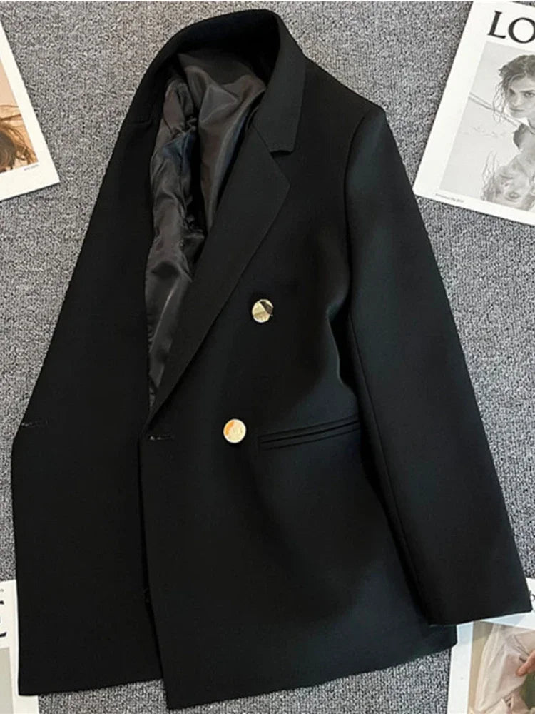 Women's Double-Breasted Blazer – Elegant Korean-Inspired Jacket**

Elevate your wardrobe with this sophisticated women's double-breasted blazer. Featuring a timeless solid-color design and polished silhouette, it’s perfec