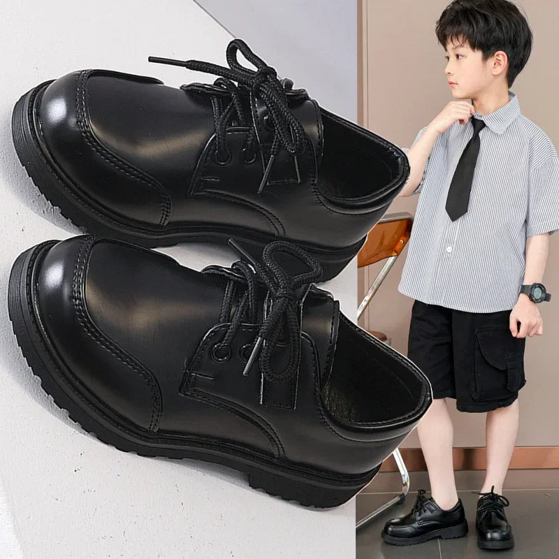 Children Performance Shoes Black Matte Glossy Boys School Uniform Shoes Chic 2025 Spring Autumn Kids Formal Shoes Soft Bottom